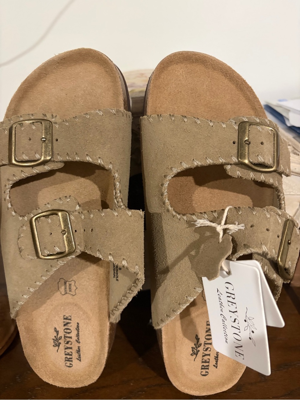 Greystone Leather Sandals with Double Buckle – Size 8